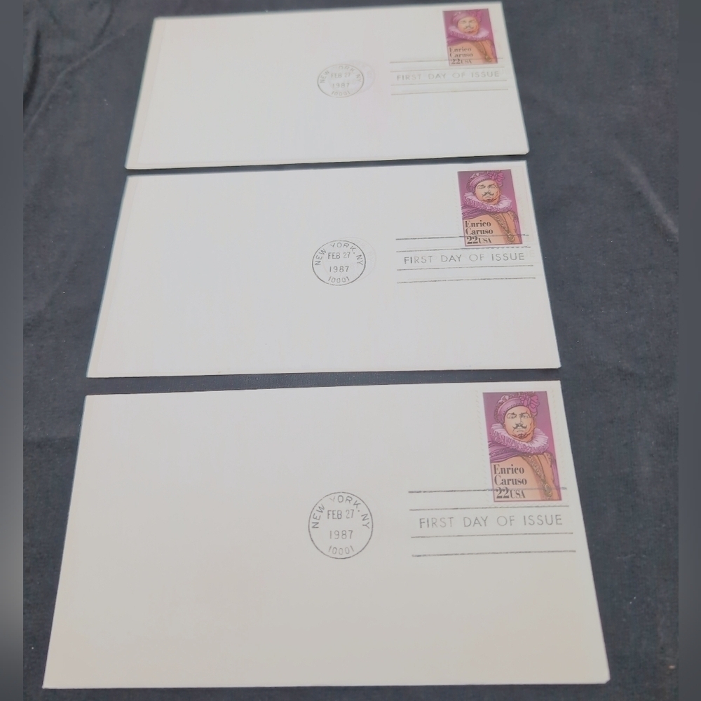3- 1987 Enrico Caruso New York Vintage First Day of Issue Envelopes